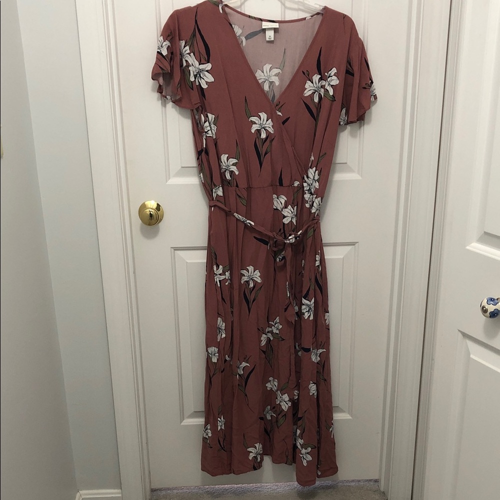 Ava & Viv Mauve Floral Wrap Maxi Dress